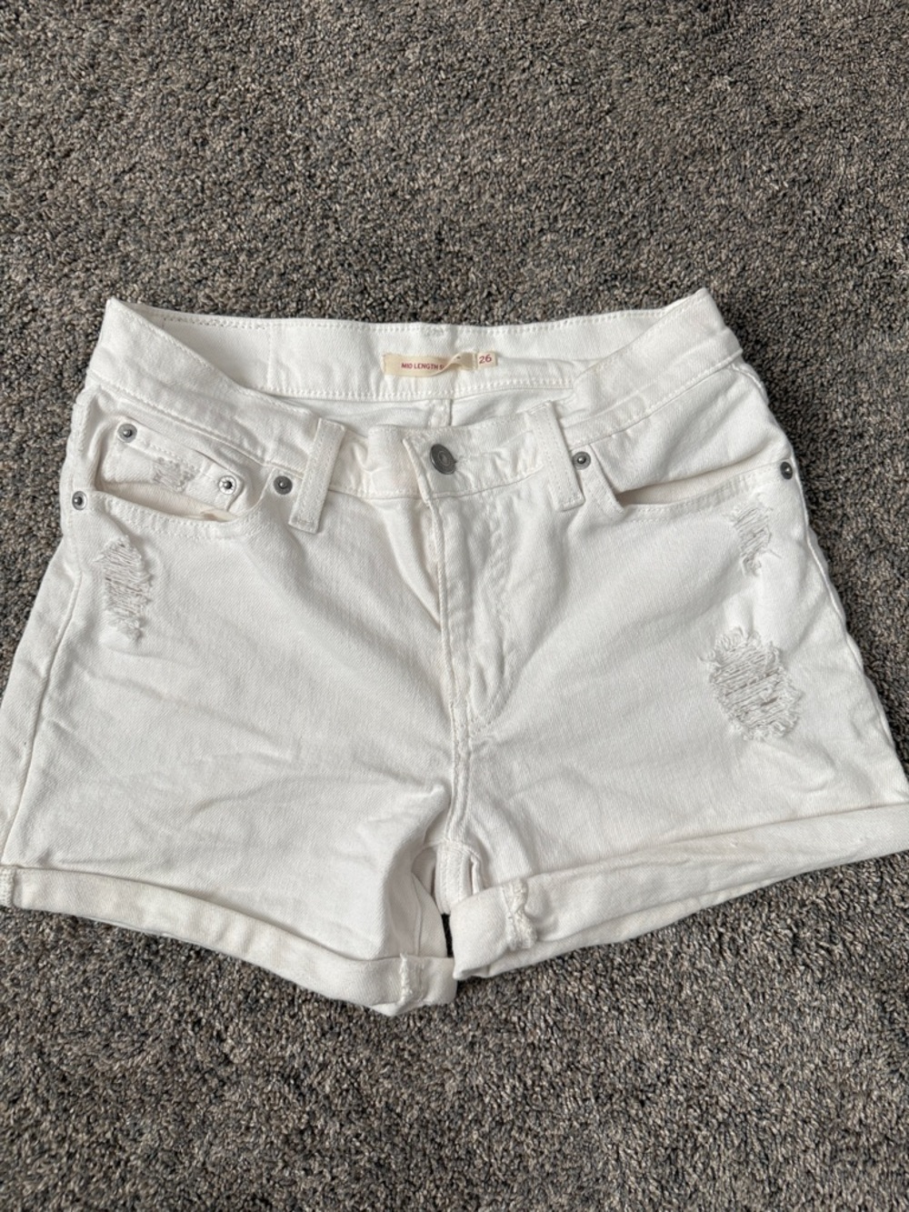 Levi’s Mid length White High-Rise Distressed Women’s Shorts